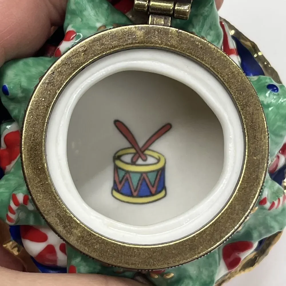 Christmas Tree Hinged Trinket Box Ceramic w/ Metal Closure Star Gifts